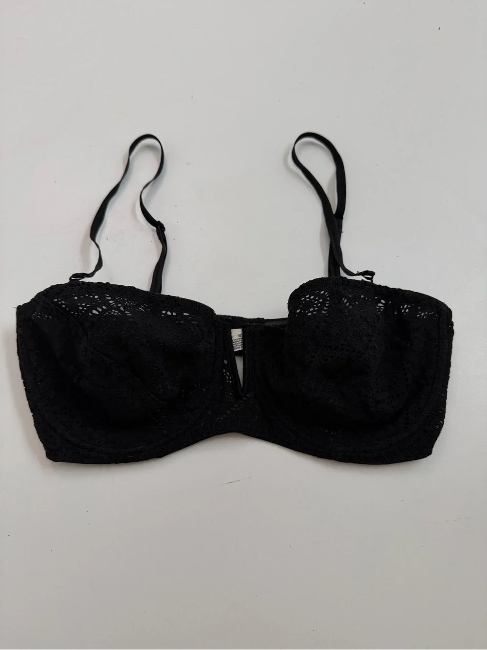 intimately Free People Balconette Bra Lace Underwire Unlined Boning Piping Black